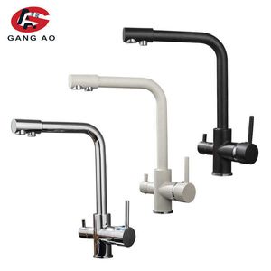 Kitchen Filtered Faucet Balck with Dot Brass Purifier Faucet Dual Sprayer Drinking Water Tap Vessel Sink Mixer Tap Torneira 210719