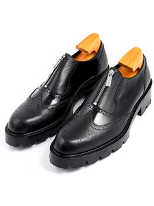 Men Thick heel Cow Leather Mens Handmade Shoes Gentlemen Brogue Carved Shoes Men