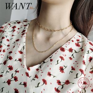 WANTME New 925 Silver Cuban Link Chain Punk Hip Hop Charm 18K Gold Filled Necklace for Women Sterling Silver Collares Jewelry Q0531
