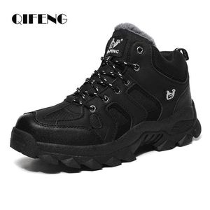 Large Size Winter Ankle Boots Men Snow Warm Fur Leather Hiking Boots Cowboy Sport Trekking Shoes Casual Black Outdoor Boots Work 211007
