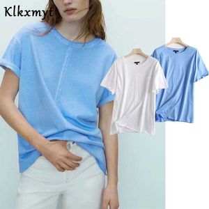 Klkxmyt Inglaterra estilo sólido simples o-pescoço de algodão básico tshirt verão mulheres camisetas verano mujer tops casuais 210527
