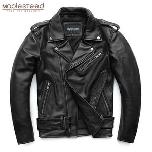 MAPLESTEED Classical Motorcycle Jackets Men Leather Jacket 100% Natural Cowhide Thick Moto Jacket Winter Sleeve 61-67cm 6XL M192 211203