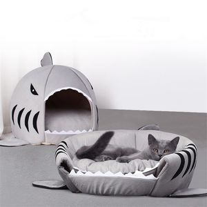 Dropship Pet Cat Łóżko Miękkie Poduszki Dog House Shark Dla dużych Psy Namiot Wysokiej Jakości Bawełna Mała Śpiwór Torba Produkt 211111