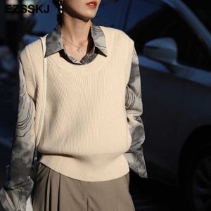 Oversize Spring autumn COTTON Sweater Vest Women U-Neck Loose Knitted Vest Female casual tank tops Sleevelsweater pullovers X0721