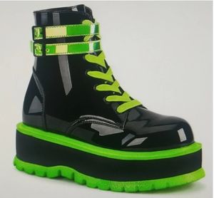 Design novo goth botas mulheres plataforma alta cunhas grossas fundo punk rua verde patente pu tendy boot laides