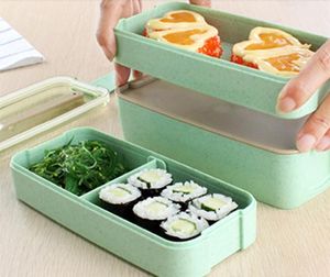 Caixa de almoço de palha de trigo Caixa de material saudável 3 Camada 900ml Bento caixas de microondas Louça de jantar alimentar recipiente