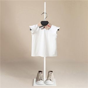 Ny Princess Stripe Turndown Collar Kids T Shirt Rolig Kawaii Tecknad Tjej Top Harajuku Vit Kortärmad Tjej Tshirt 210306