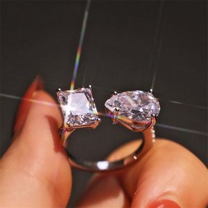 Choucong Brand Wedding Rings Simple Fashion Jewelry Ins Top Sell 925 Sterling Silver Pear White Topaz CZ Diamond Gemstones Square Women Band Open Addjustable Ring