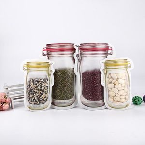 Reusable Food Storage Zipper Bags Mason Jar Shape Snacks Airtight Seal Food Saver Leak-proof Bags Kitchen Organizer Bags RH13526