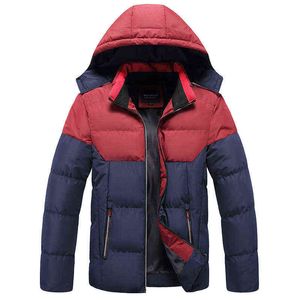 Inverno dos homens engrossar aquecer casaco com capuz parkas moda desgaste ao ar livre desgaste pathwork jaqueta de algodão acolchoado casaco outwear G1115