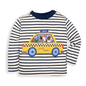 Salto metri Autunno Primavera Ragazzi T-shirt Applique Cotone manica lunga Neonate Abbigliamento Stripe Top per bambini Boy Tee 210529