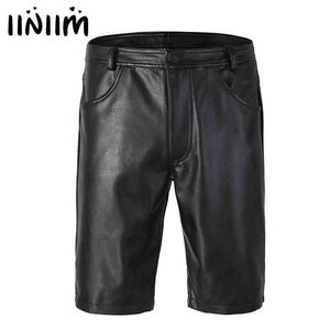 Iiniim Black Mens couro boxer shorts metade com bolsos shorts quentes com fecho de zíper para roupas de festa de clube masculino H1210