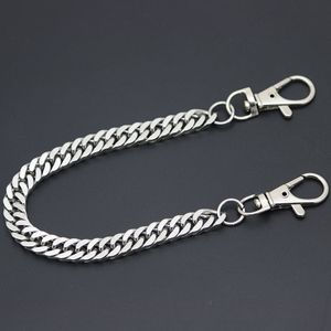 Flat Necklace Metal Wallet Chain Leash Pant Jean Keychain Ring Clip Men's Hip Hop Flat Stainless Steel Jewelry