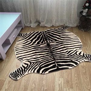 Muzzi Zebra Dywan Dywan PV Velvet Imitacja Skórzane Dywaniki Skórki Naturalne Kształt Dywany Dekoracji Faux Fur Mats130x180 211124