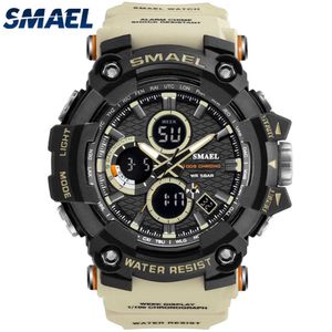 Drop Shipping Smal Men Se digital Dubbeltid Chronograph Mens Led Army Militär Alloy Watchcase Vattentät Man Sport Watch G1022