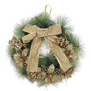 Decorative Flowers & Wreaths 1Pc Christmas Bowknot Circle Simulation Pine Needle Decoration Berry Wreath