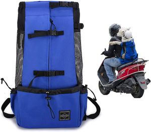 Mochila para perros con ventilación sólida ajustable para perros pequeños, medianos y grandes, mochila para cachorros, bolsillos adicionales para andar en bicicleta, motocicleta, azul