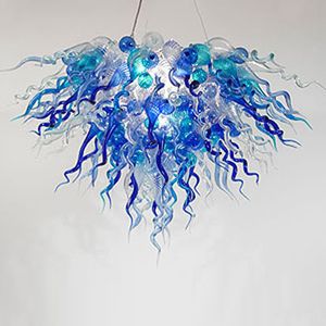 Lampada a sospensione ad alta sospensione di colore blu Lampadari moderni di Murano Illuminazione a LED artistica Lampadario in vetro soffiato a mano per l'arredamento della camera d'albergo 32 x 20 pollici