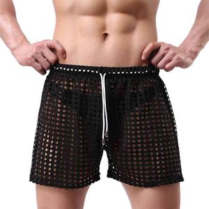 Mens Trunks Mesh Fishnet Hollow Out Boxers Transparent Loose Causal Shorts Sleep Bottoms Quick-drying Elastici Palestra 210716