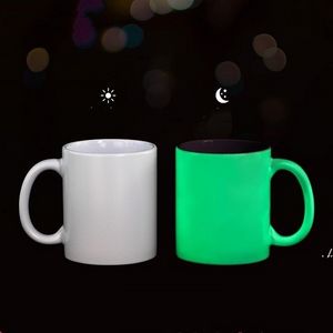 Sublimation Blank Luminous Mug personlig värmeöverföring Keramisk mugg Glow In The Dark 11oz White Water Cup gyq