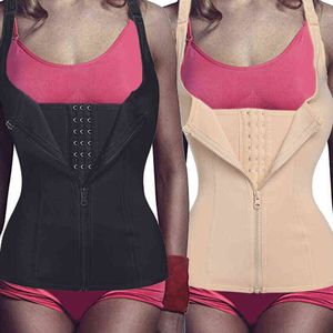 Fajas Reductoras Compressão Corporal Shaper Colete Mulheres Da Cintura Treinador Cincher Zipper Tummy Control Corset Slimming Slimming Postura Prima 211112