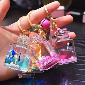 Cute Floating Marine Animal Doll Keychain Creative Liquid Quicksand Milk Bottle Keyring for Women Couple Bag Car Key Chains Gift G1019