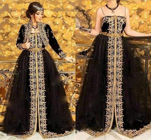 Traditionelles kosovarisches albanisches Kaftan-Abendkleid mit Jacke 2022 schwarzgoldene Spitzenperlen Vestidos de Novia tunesische Ball-Party-Kleider