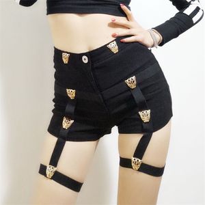Sexy Ladies Shorts Cotton High Waist Punk Style Rock Bandage Hollow Out Dance Show Party Club Skinny Short Fashion 200-955 210621