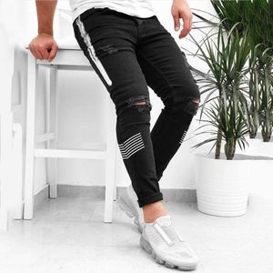 Skinny Ripped Jeans Men Spodnie Ulice Hip Hop Cowboy Spodnie Zip Jeans Ołówek Pant Spodnie Vaqueros Hombre # G36 X0621