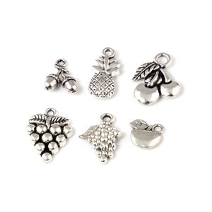 180Pcs Antique Silver Alloy Grape Pineapple Cherry Fruit Charms Pendants For Jewelry Making Bracelet Necklace DIY Accessories A-661