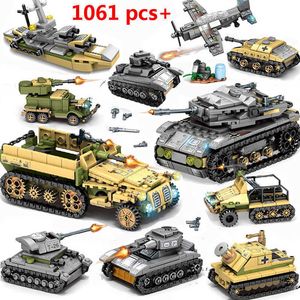 1061Pcs 도시 WW2 전차 트럭 폭행 탱크 빌딩 블록 무기 전쟁 창조자 육군 군인 장난감 어린이 선물 X0902