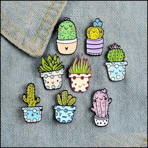 Spille Spille Gioielli Cartoon Cactus Spilla Simpatico Mini Vaso per piante Smalto Donna Giacche di jeans Spille da bavero Distintivi per cappelli Distintivo per bambini Drop Delivery 20