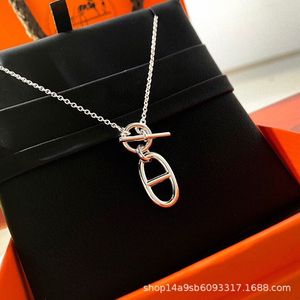 Fine versatile S925 Sterling Silver nose buckle Necklace women s ot solid white gold exclusive jewelry sale
