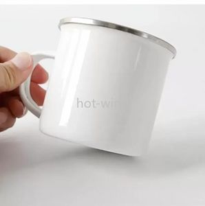 12 oz en blanco Sublimaiton Taza de esmalte DIY Easy Limpie la vendimia bebiendo tazas de té para acampar picnic EE0121