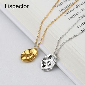 Lispector 925 Sterling Silver Nieregularny Wklęsły Naszyjniki Dla Kobiet Lady Hammered Powierzchnia Rock Punk Biżuteria Pary Prezenty Q0531