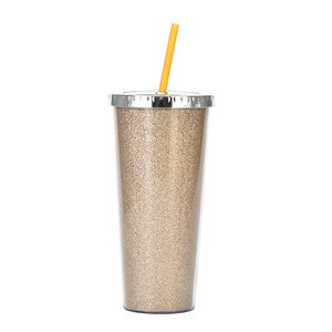 Glitter Sippy Cup Tumbler Double Wall Insulated Plastic Sport Bottle Mug With Straws Customizable DIY Gift Water Tumblers YSJ35