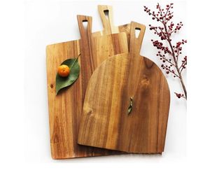 Wood acácia blocos de corte placas com punho eco natural pães placa pizza placas frutas placa cortando