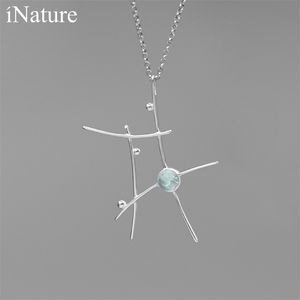 INATURE 925 Sterling Silver Natural Labradorite Stone Pendant Necklace for Women Geometric Necklaces Pendants Jewelry Q0531