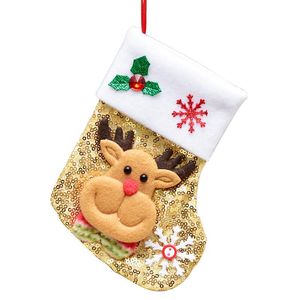 Novo Bling Christmas Meias de Natal Ornamento Santa Snowman Figurine Sequin Pequeno Saco De Presente Faca De Faca De Faca Set para Home Party Dinner2021