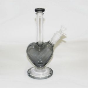 Color heart shape glass bongs hookahs bubbler ash catcher heady recycler Dab oil rig smoke water pipe with 14mm bowl