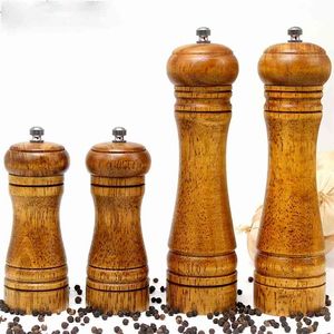 Oak Wood Salt and Pepper Spice Grain Mill Grinder Handheld Seasoning Mills Ceramic Grinding Core BBQ Tools 210611