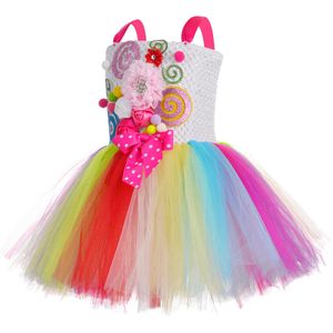 Europeisk, japansk och koreansk kläder barnkläder godis kjol tulle klänning regnbåge lollipop prinsessa kjol tjej