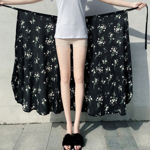 WERUERUYU Wrap Skirts Women Casual Chiffon Tie-Waist Ruffle Wide Leg Loose 210309