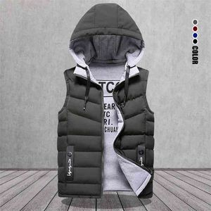 Gilet da uomo di marca Giacche invernali senza maniche Piumini da uomo con cappuccio Caldo Capispalla casual Cappello esterno staccabile Chalecos 210925