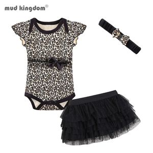 Mudkingdom Baby Mädchen Strampler Outfits Set Stirnband Tüll Rüschen elastische Taille Rock Sommer 3 Stück 210615