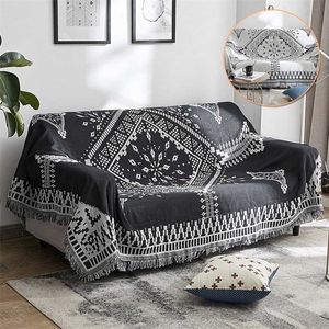 Geometria Sofa Rzuć Koc Prosty Dywan Tkaniny Czarne Białe Maty Ręcznikowe Dzianiny Koce Bedspread Home Textile 211101