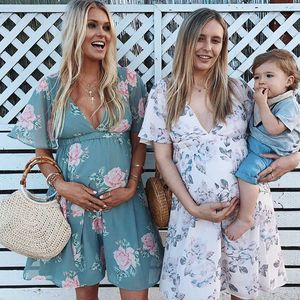 Summer Pregnancy Clothes Dress Floral Print Maternity Clothing Fashion Maternity Dresses Casual Clothes For Pregnant Women 2021 Q0713