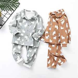 Children's Clothes Set Long-sleeved Kid Pajamas Baby Girl Boy Cartoon Printed Suit Home Service Toddler Clo 210528