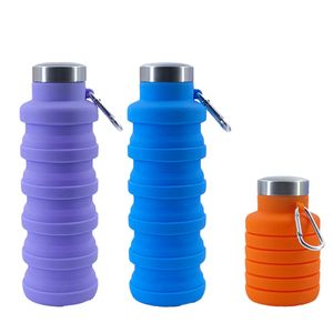 Silikon Compappible Water Bottle Folding Mug 17oz/500 ml 23oz/700 ml Teleskop Cup Sports Flask Kettle BPA-fri med stålkarabiner
