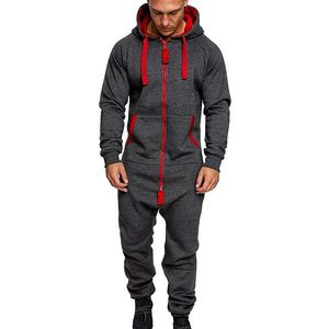 Mäns Tracksuits 2021 Mens Pure Color Splicing Jumpsuit Män One-Piece Garment Pajama Playsuit Zipper Hoodie Male Onesie Jumpsuits Overalls H